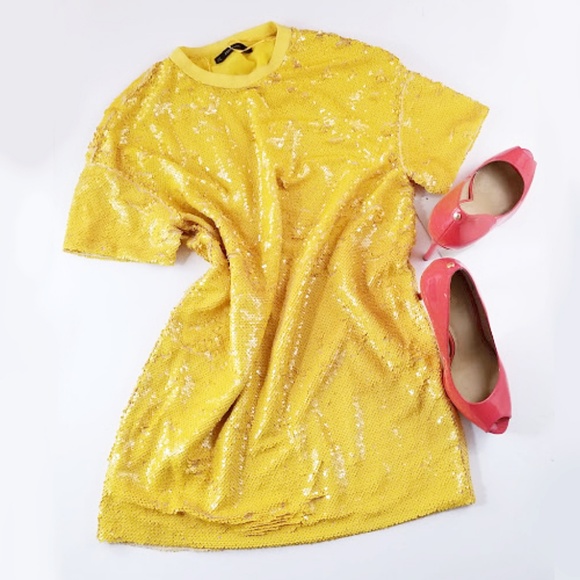 zara sequin t shirt dress